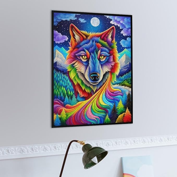Wooden Puzzle - Colorful Wolf Jigsaw Puzzles，Wooden Puzzles for Adults 500 Pieces Challenge Puzzles，Educational Games，Family Puzzles，Unique Gifts for Wall Art,Funnny Puzzles