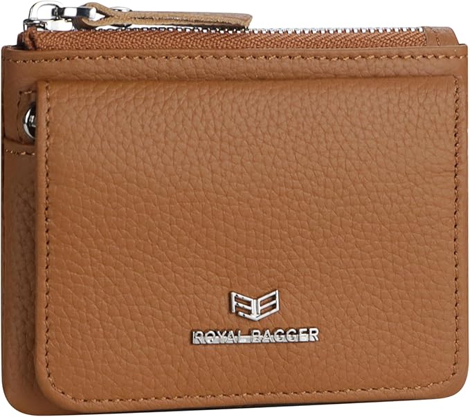 Royal Bagger Genuine Leather Women's Coin Purse - RFID Blocking Small Wallet, Casual Zipper Change Pouch for Daily Use 3200 (Brown)