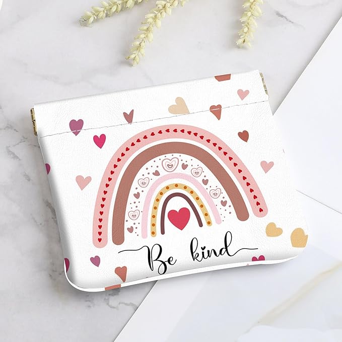 2Pcs PU Leather Small Squeeze Coin Purse Pouch Mini coin Bag Unique And Cute Wallet Cosmetic Bags Change Bag For Women Girls Men （Heart and Rainbow1