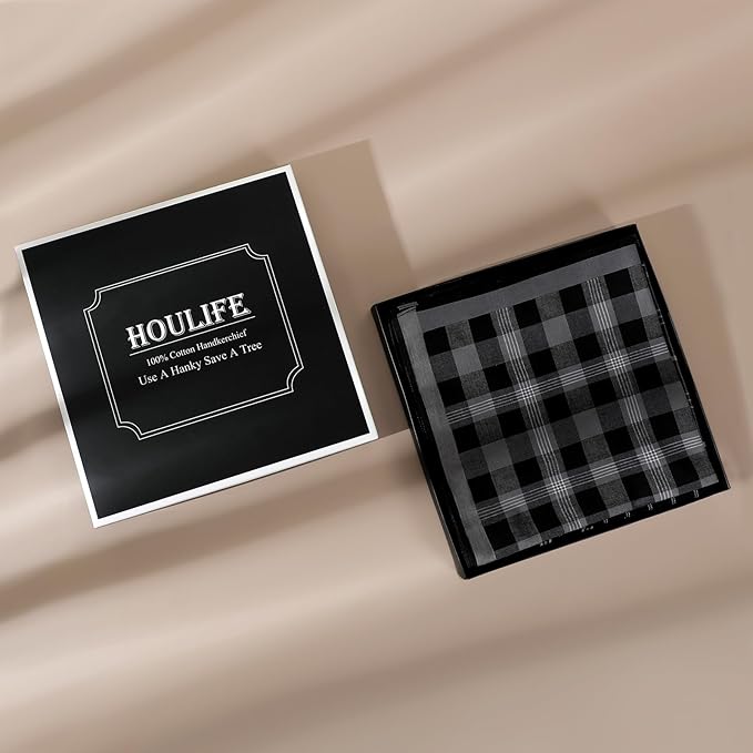 HOULIFE Men’s Handkerchiefs, Black Cotton Handkerchiefs for Men, 17x17 11 Pcs