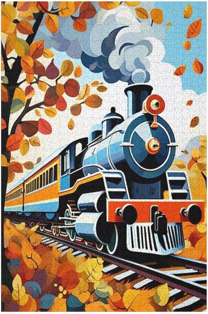 Puzzles for Adults 1000 Pieces Wooden Jigsaw Puzzle - Maple & Steam Train Theme Puzzle，Party Games，Family Toys，Educational Puzzles，Stress Relief Wooden Puzzle，Gifts for Family，Colleagues and Friends