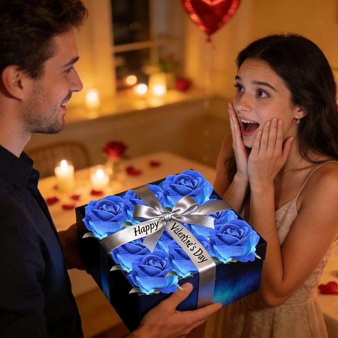 Roses Artificial Flowers, Fake Velvet Silk Roses with Stems for Indoor Outdoor Decor, Realistic Roses in Bulk for Wedding Centerpiece Party, Valentines Birthday (24,Blue)