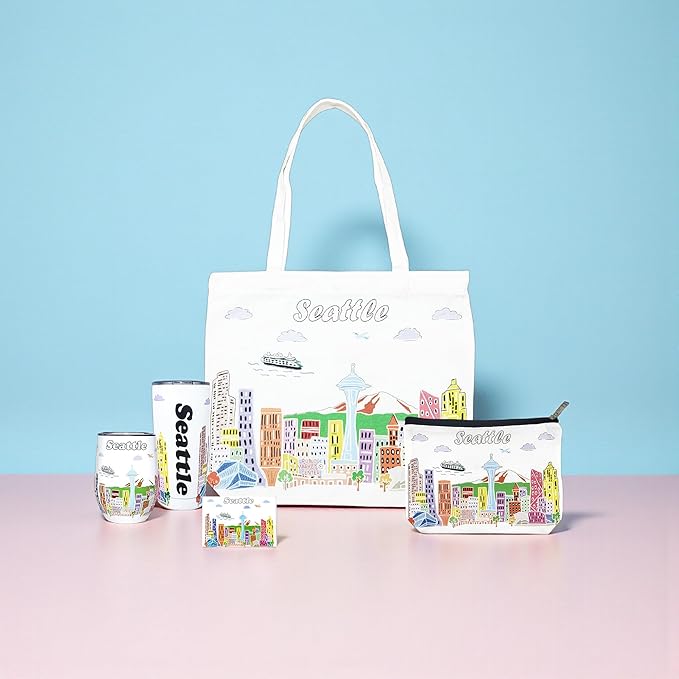 City Themed Artwork Magnet Collection by Beary Blu - Designed in The USA, Collectible Souvenirs Gifts 2.5" x 3.5" (Seattle)