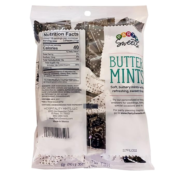 Party Sweets 25th Wedding Anniversary Premium Buttermints, Appx. 300 mints (Pack of 6-7 oz bags)