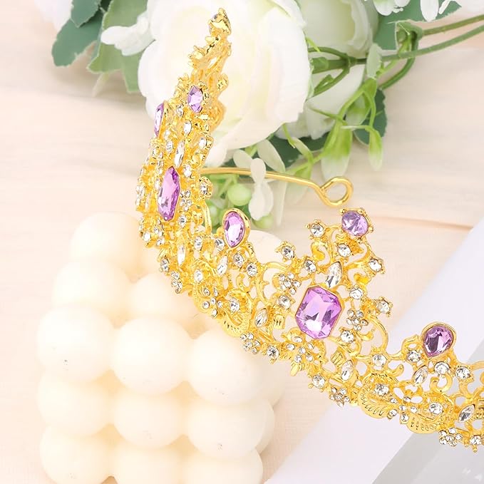 Didder Purple Gold Princess Crown Birthday Tiara Prom Queen Tiaras and Crowns for Women and Girls Halloween Costume Headpiece Hair Accessories