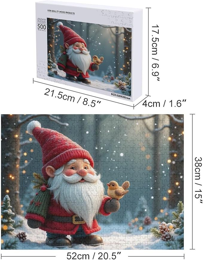 Wooden Puzzle - Vintage Christmas Gnome Wooden Puzzles for Adults 500 Pieces Challenge Puzzles，Educational Games，Family Puzzles，Unique Gifts for Wall Art ，Funny Puzzles