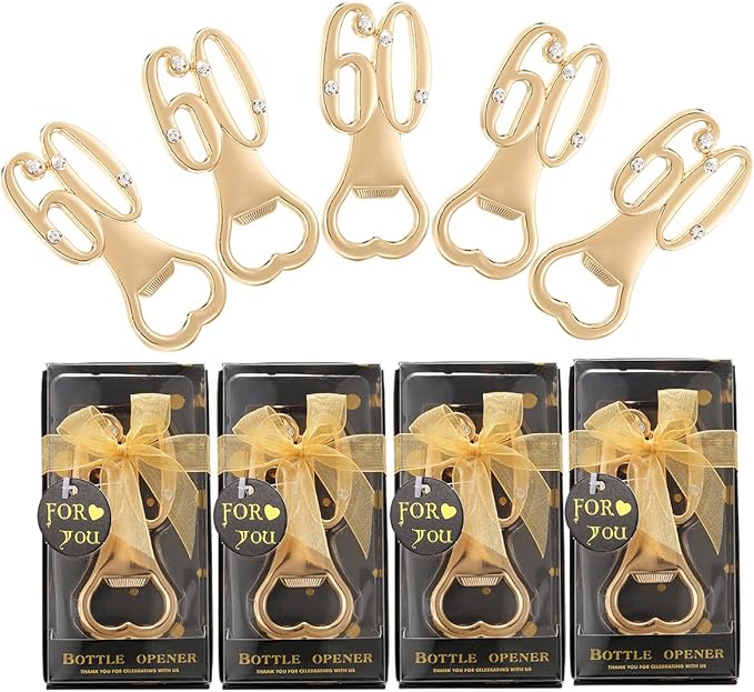 24 Pack 60th Bottle Openers Golden 60th Birthday Favors for Guests 60th Birthday Bottle Opener Party Favors 60th Wedding Anniversary Party Souvenirs Decorations (Black Gold 60)