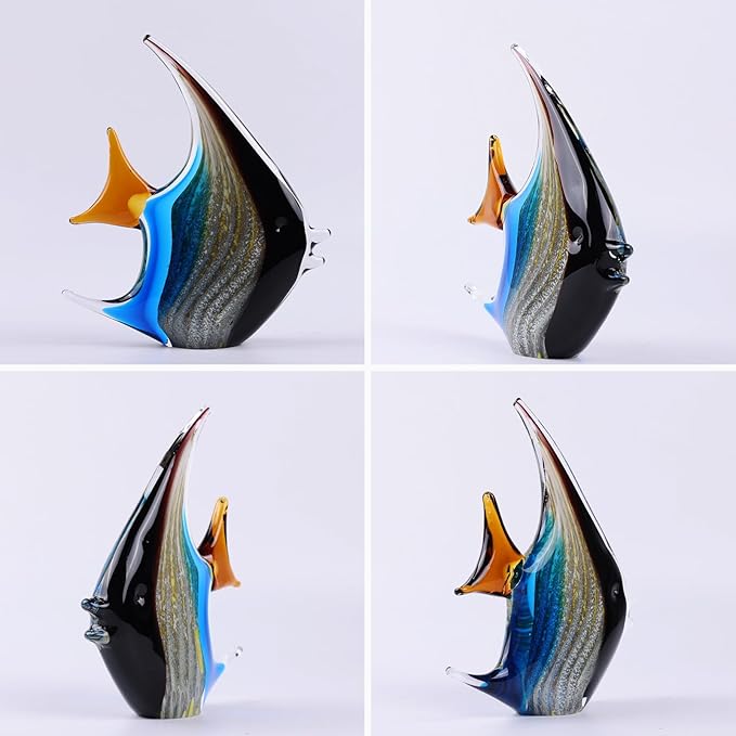 DOVDOV Hand Blown Glass Fish Sculpture, Colorful Glass Fish Decorations, Colorful Home Decorations for Bookshelf, Office, Living Room TV Stand, Room Decor Aesthetics.