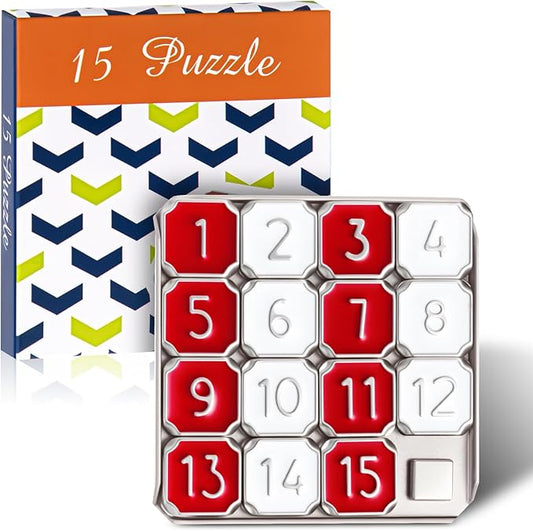 2 Pack Metal Number Slide 15 Puzzle Red and White Number Sliding Puzzle Educational Pocket Funny Christmas IQ Game Gift for Teens and Adults, Ideal for Learning Tool Party Favors