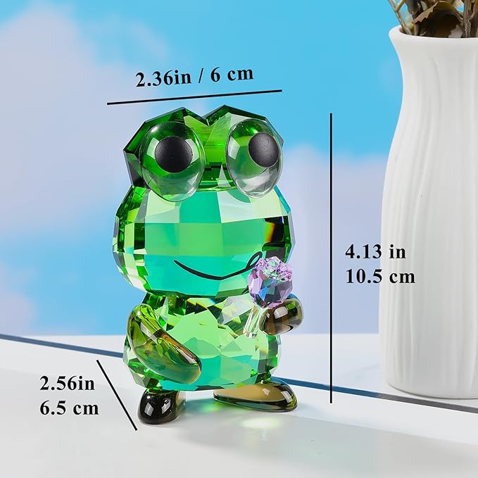 Crystal Frog Hold a Purple Rose Figurine Gifts for Women Mom - Funny Lucky Frog Ornament for Home Office Balcony Tabletop Decor Housewarming Birthday Gift