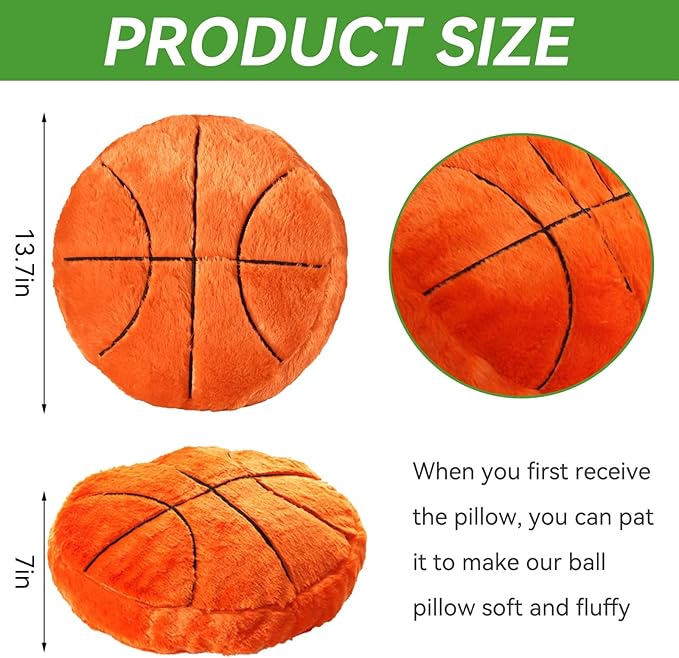 Basketball Pillow,2 Pcs Fun Basketball Plush Throw Pillows,Cute Chair Cusion,Sports Pillows for Boys Room,Soft Decorative Pillow for Birthday Gift Sofa Bed Living Room Decor 15.7"