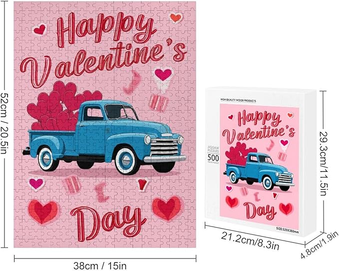 Wooden Puzzle - Happy Valentine's Day Jigsaw Puzzles，Wooden Puzzles for Adults 500 Pieces Challenge Puzzles，Educational Games，Family Puzzles，Unique Gifts for Wall Art