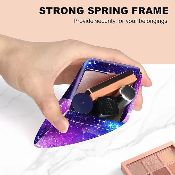 2Pcs PU Leather Small Squeeze Coin Purse Pouch Mini coin Bag Unique And Cute Wallet Cosmetic Bags Change Bag For Women Girls Men （Purple Starry Sky
