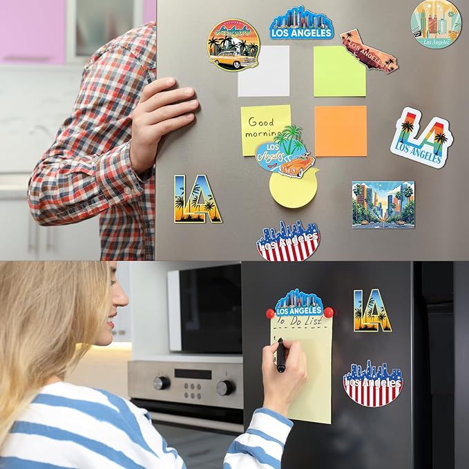 18 Pcs Los Angeles Fridge Magnet Magnetic Refrigerator Stickers Metal Los Angeles Magnet Souvenirs Gifts Refrigerator Magnets Home Decoration Accessories