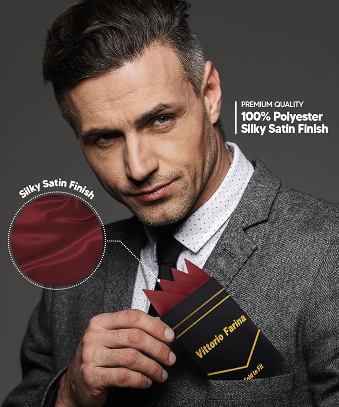 Premium Pre-Folded Four-Point Suit Pocket Square for Men with Sewn Pocket Fold
