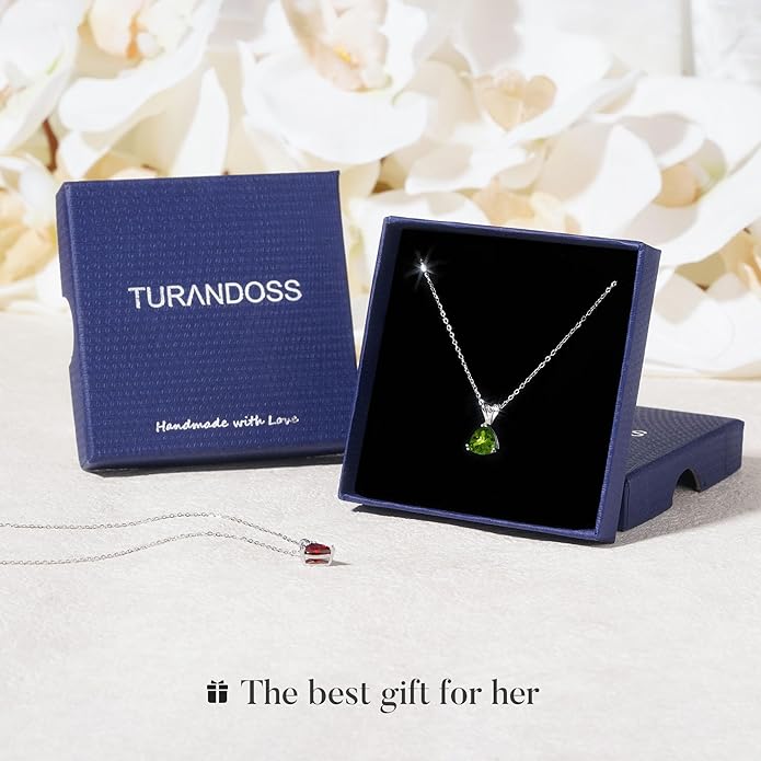 Turandoss S925 Sterling Silver Birthstone Necklaces for Women, Dainty 925 Sterling Silver 12 Months Triangle Birthstone Pendant Necklace Silver Jewelry Birthday Gifts for Teen Girls
