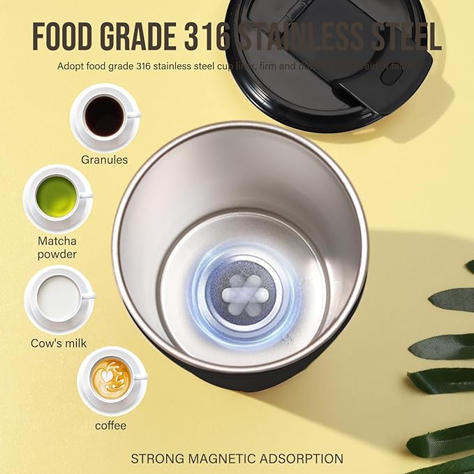 hatisan Self Stirring Coffee Mug With Lid Electric High Speed Self Stirring Mug 400ml Rechargeable Detachable Stainless Steel Self Stirring Cup for Coffee, Milk, Cocoa Christmas Gift(Black)