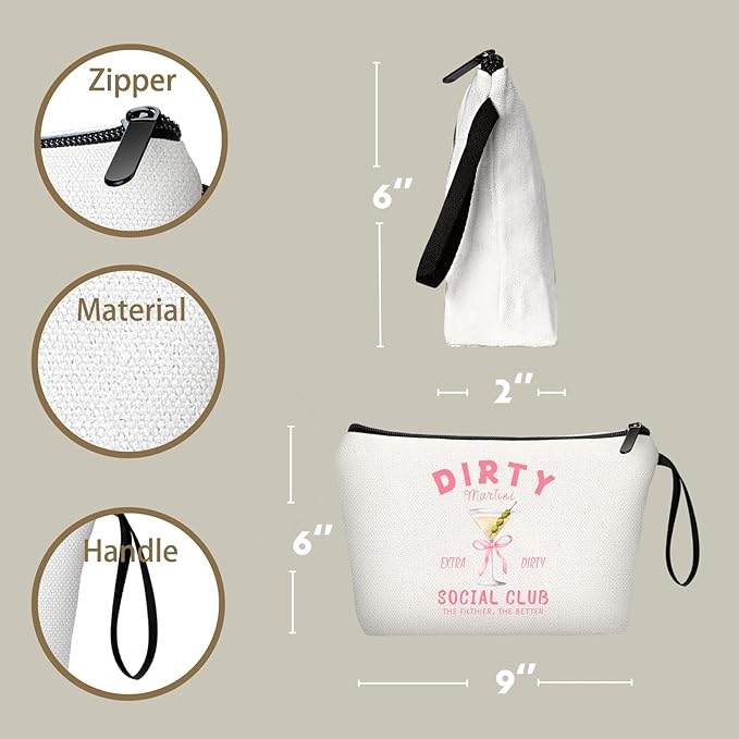 Dirty Martini Gift Cocktail Funny Unique Birthday Drink Accessories for Women Female Coworker Friend Sister Bartender Mixologist Alcohol Lover Makeup Cosmetic Bag Valentine's day