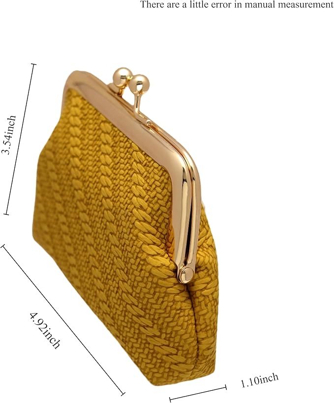 Coin Purse Vintage Bag Lock Wallet Buckle Kiss Lock change purse change holder wallet coin Leather coin wallet(A Yellow)