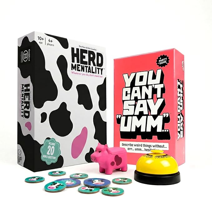 Party Game Bundle – Herd Mentality & You Can’t Say UMM | Fun Family Board Games for Adults, Teens & Kids | Easy-to-Learn, Hilarious Games for Game Night & Parties