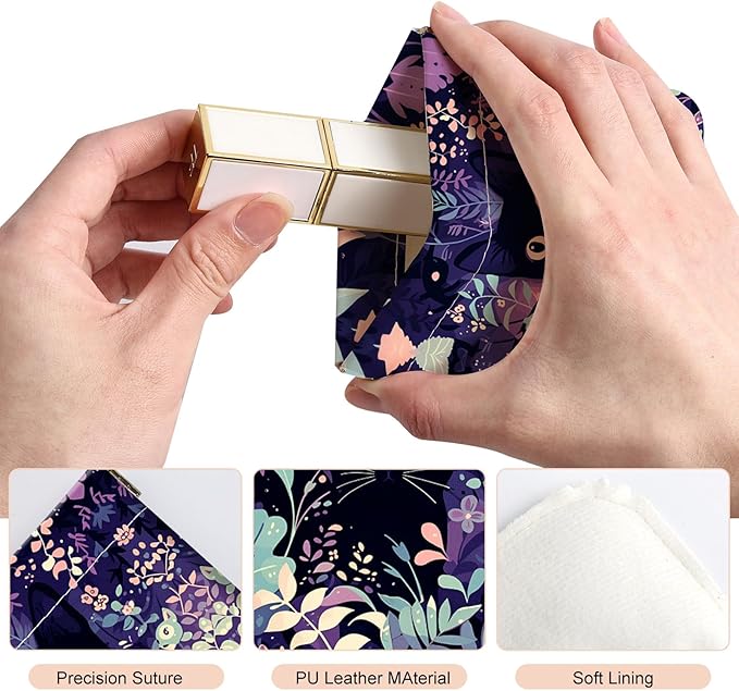 2Pcs PU Leather Small Squeeze Coin Purse Pouch Mini coin Bag Unique And Cute Wallet Cosmetic Bags Change Bag For Women Girls Men （Flowers and Cats 3