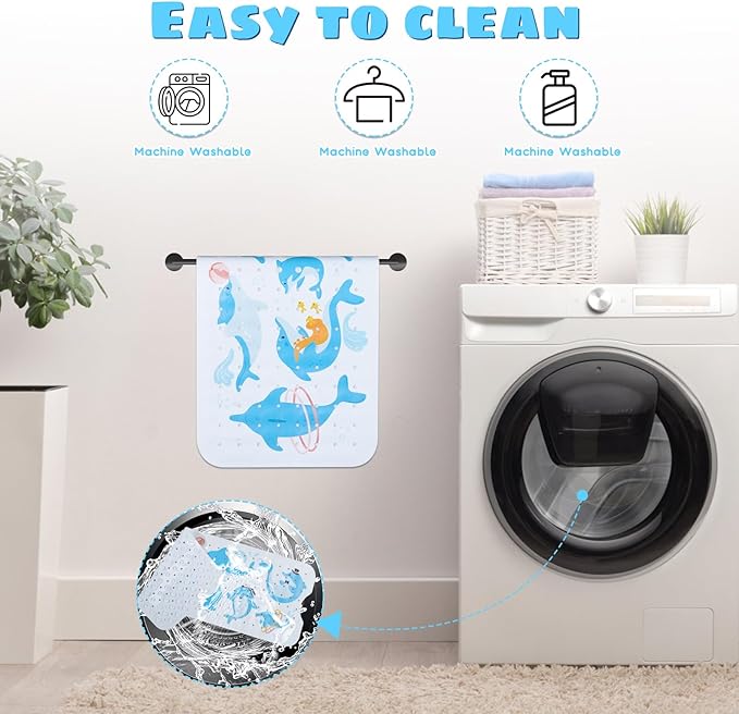 Baby Bath Mat for Tub Non Slip Kids Bathtub Mat Extra Long 40X16 Inch Toddler Bath Tub Shower Mat Anti Slip with Suction Cups & Drain Holes, Machine Washable (Dolphins)