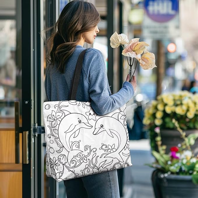 Cartoon Animal Printed DIY Coloring Tote Bag Waterproof Paper Handbags for Women Large Travel Shoulder Bags Purses