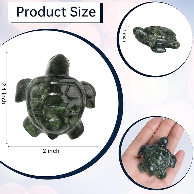 Crystal Travel Sea Turtle Figurines, Green Jade Sea Turtle Travel Gifts for Women Men Travelers, Hand Carved Good Luck Charm, Spiritual Companion Collectible Animal Statue Decors 2.1”