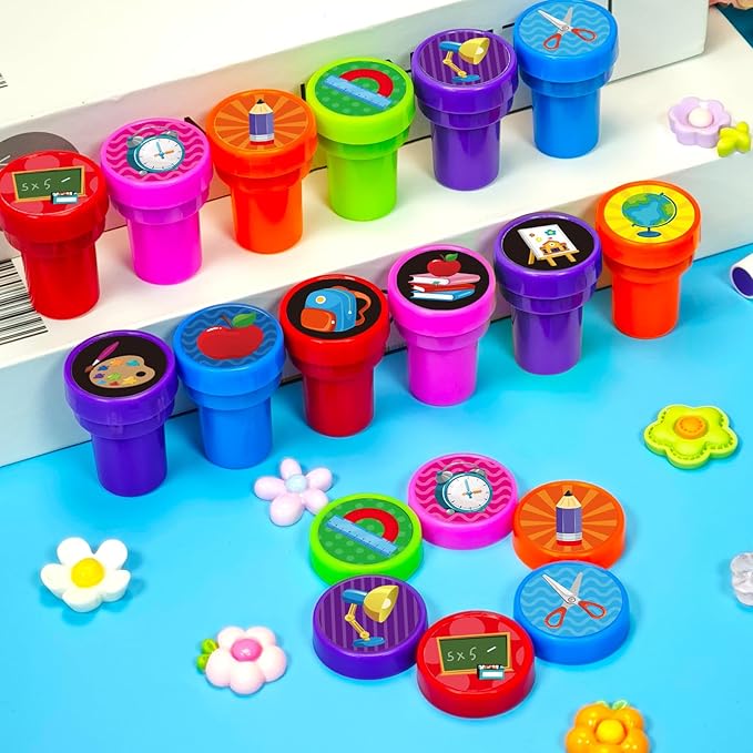 Cinrobiye 24 PCS Back to School Stampers for Kids, Self-Inking Stamp Set for Party Favors Classroom Rewards DIY Crafts Goodie Bag Fillers Birthday Gifts School Theme Supplies