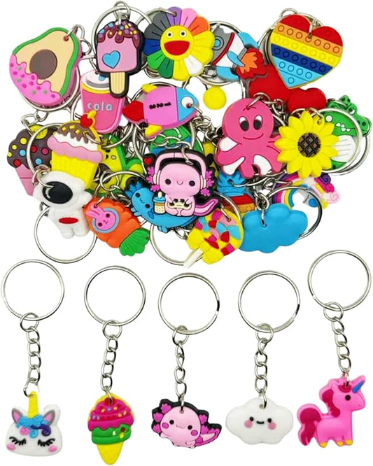 Ella & Emma 30/50/100 Bulk Different Keychains, Mixed Non-Repeat Cute Key Chain for Classroom Prizes Students Incentives Holiday Gifts Party Favors (30pcs Girls Mixed)
