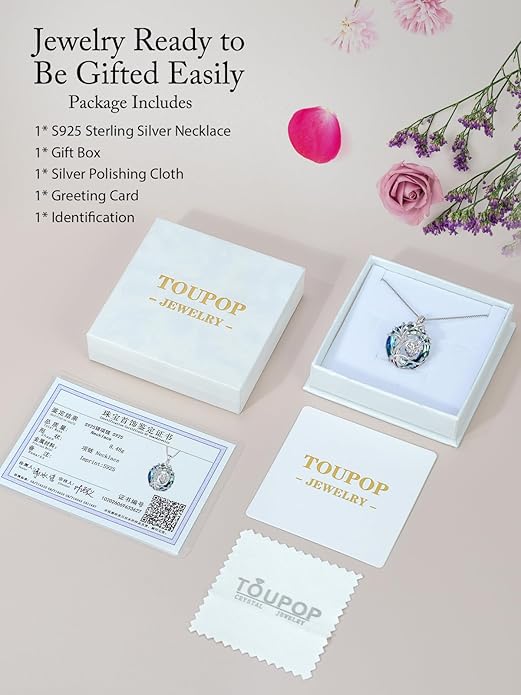 TOUPOP Tree of Life Birthstone Necklace 925 Sterling Silver Pendant Austrian Crystal Jewelry Anniversary Valentine's Day Birthday Gifts for Women Mom Her Wife