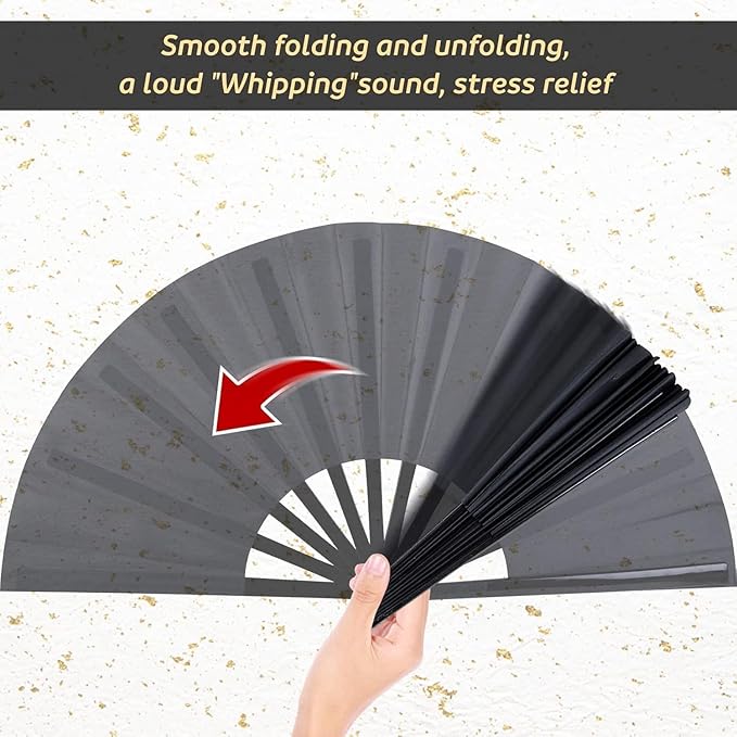 JOHOUSE 3 Packs Hand Fan Foldable, 13 Inch Black Rave Fan for Line Dancing Fabric Foldable for Clack Chinese Tai Chi Festival Craft Dance Party Decoration