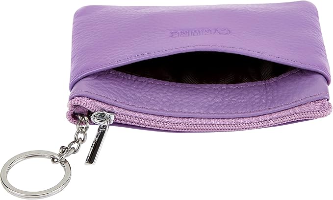 Women's Genuine Leather Coin Purse Mini Pouch Change Wallet with Keychain