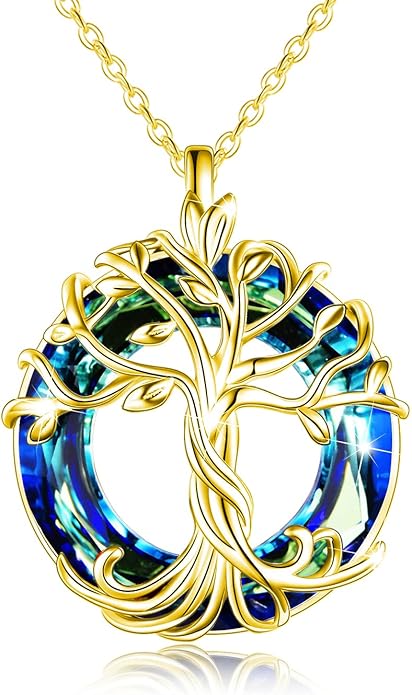 TOUPOP Tree of Life Necklace 925 Sterling Silver Family Tree Pendant Austrian Crystal Jewelry Valentines Day Birthday Gifts for Women Mom Wife Her