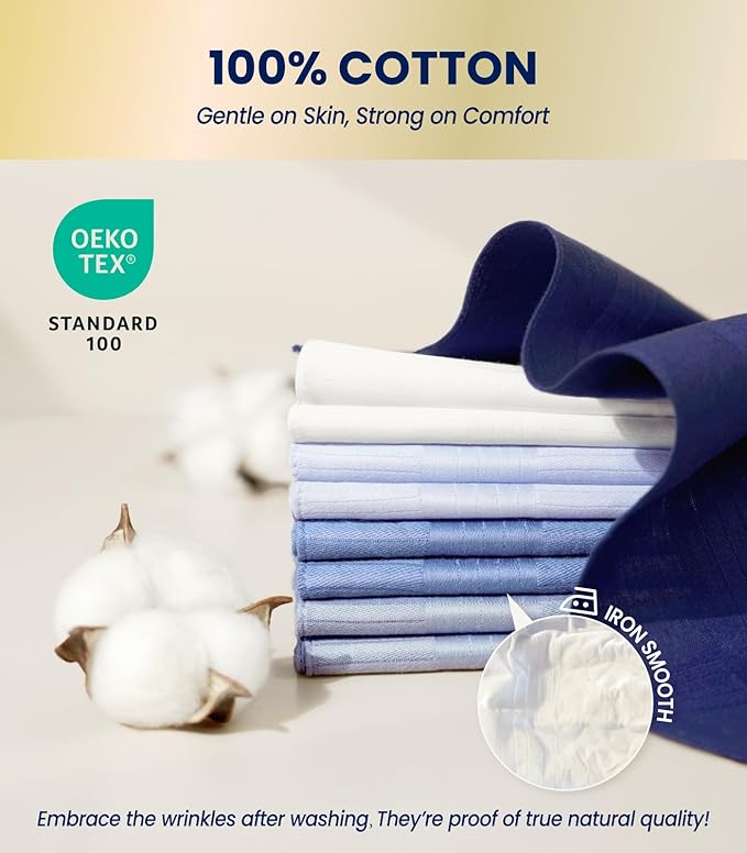 Selected Hanky 100% Pure Cotton Handkerchiefs with Stiching Assorted Color, 5 Colors