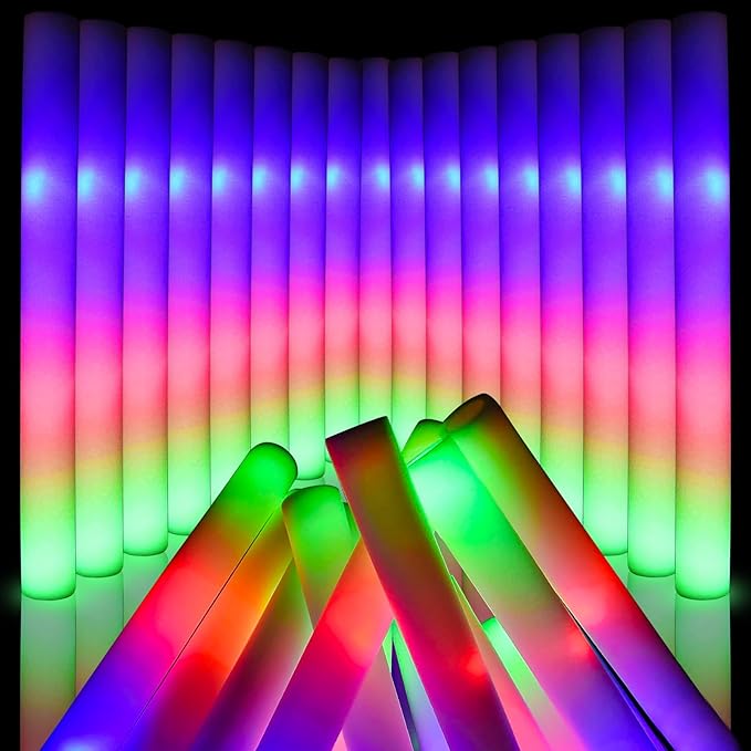 58 PCS LED Foam Glow Sticks Bulk, Glow in the Dark Party Supplies with 3 Modes Colorful Flashing, Neon Party Favors for Birthday, Wedding, Carnival, Concert, New Year Glow Sticks