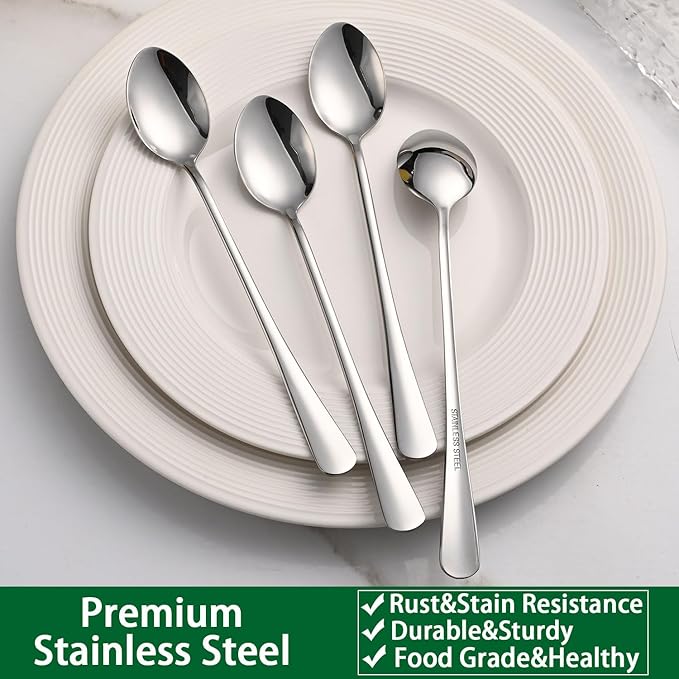 7.5 Inches Stainless Steel Iced Tea Spoons,Set Of 8 Long Stirring Spoons For Coffee,Cocktail,Ice Cream,Long Handle Iced Teaspoons,Latte Spoons For Mixing