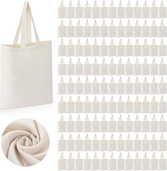 Roowest 120 Pieces Cotton Tote Bag Bulk 15 x 16 Inch Blank Shopping Cloth Bags Reusable with Long Handle for Women Men DIY(Beige)