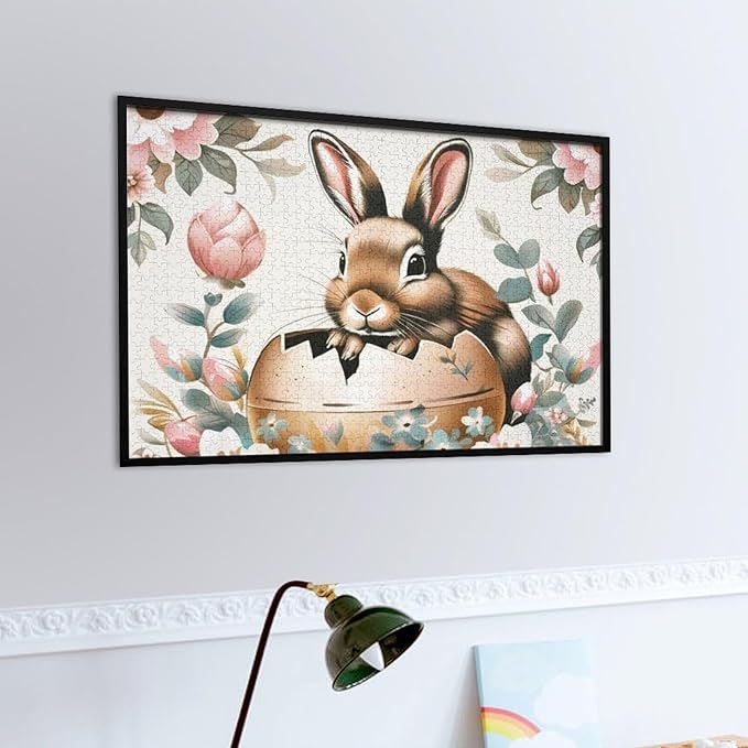 Wooden Puzzle - Easter Bunny Eggs Cute Rabbit Jigsaw Puzzles，Wooden Puzzles for Adults 1000 Pieces Challenge Puzzles，Educational Games，Family Puzzles，Unique Gifts for Wall Art