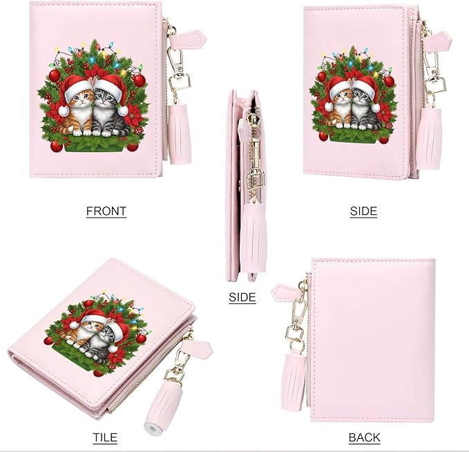 GEEAD Custom Design Small Wallets for Women Bifold Slim Coin Purse Zipper ID Card Holder for Christmas