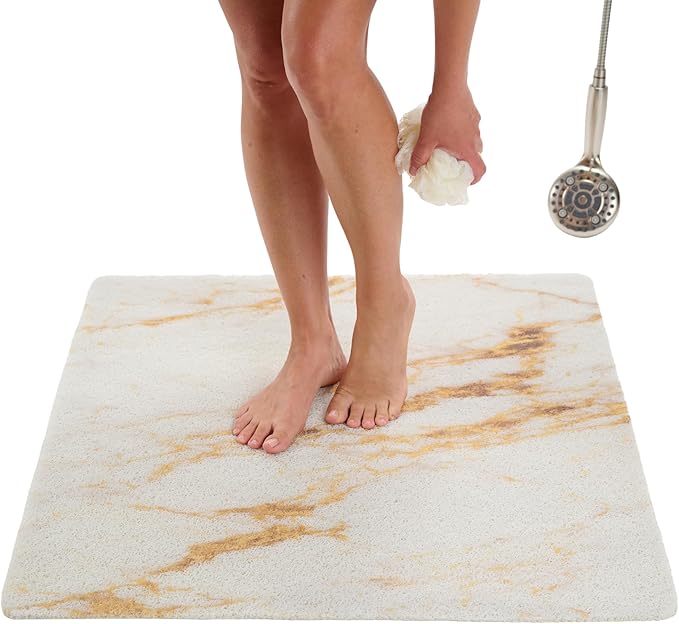 Square Shower Mat - Non Slip Shower Mats for Inside Shower - Extra Large 31x31 Shower Floor Mat Non Slip - Square Bath Mat for Shower - Secure Anti Slip Loofah Shower Bath Mat (31x31 Marble Gold)