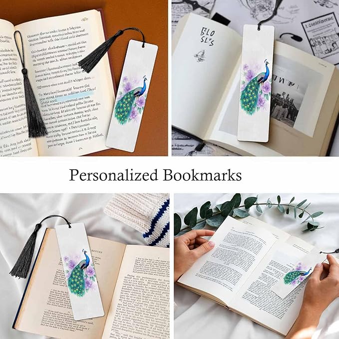 Peacock Bookmarks 5 Pcs Beautiful Pretty Bird Wooden Bookmark with Tassels for Reading Book Lovers Gift Office School Readers Teacher
