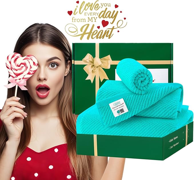 Turquoise Towels for Bathroom - 100% Cotton | Quick Dry | Thick | Lightweight, 3PCS Towel Set, 1 Large Bath 30"x56",1 Soft Hand 18"x28",1 Absorbent Washcloth 13"x13", Bath Towels with Hanging Loops