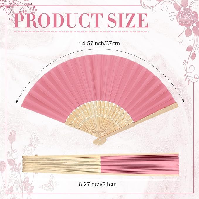 Yinkin 24 Pack Folding Fans Bamboo Handheld Folded Craft Hand Japanese Chinese Fans for Weddings Bridal Dancing Church DIY Decoration Women Gift Party Favors (Pink)