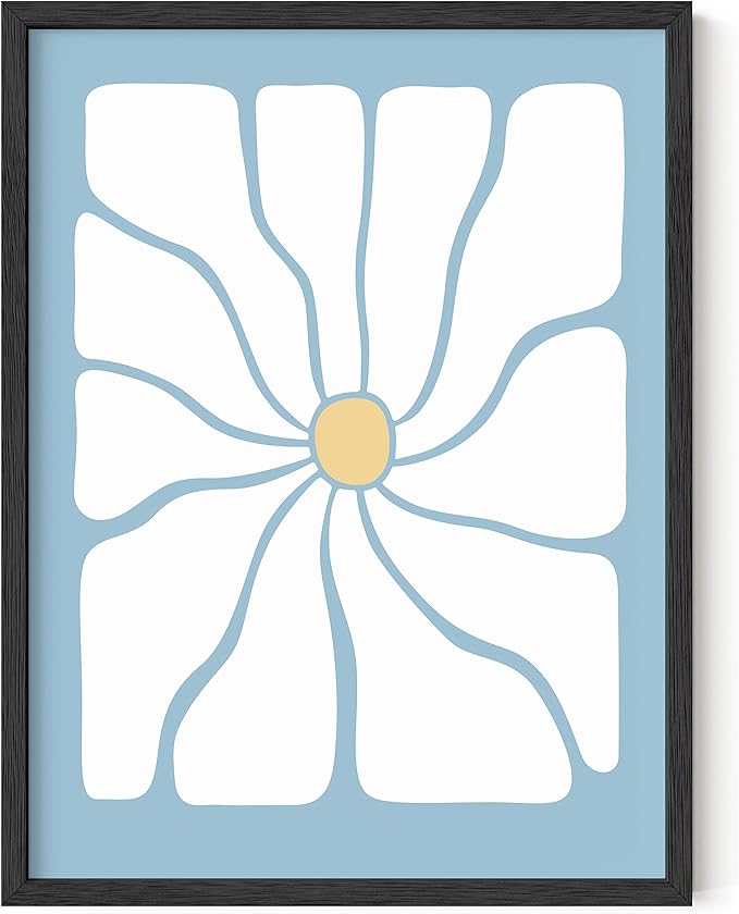 HAUS AND HUES Blue Aesthetic Daisy Artwork - Indie Posters for Room Aesthetic, Blue Posters for Room Aesthetic Posters, Indie Kid Room Posters, Trendy Posters, Danish Pastel Decor (Unframed, 12x16)