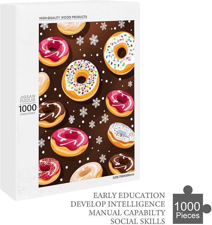 Puzzles for Adults 1000 Pieces Wooden Jigsaw Puzzle - Christmas Donuts Theme Puzzle，Party Games，Family Toys，Educational Puzzles，Stress Relief Wooden Puzzle，Gifts for Family and Friends