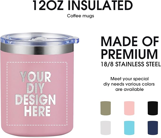 Personalized Custom Tumbler Print in USA 12oz 50Pcs Stainless Steel Travel Coffee Cup with Lid & Straw Double Wall Insulated Mug With Colorful Text Logo Photo