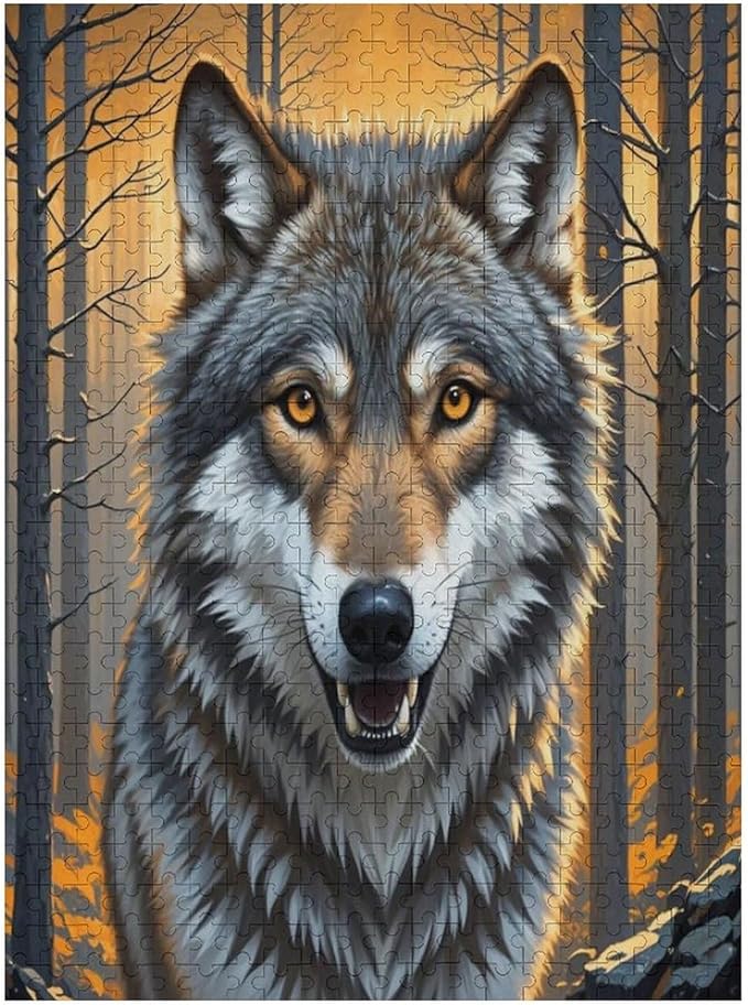Puzzles for Adults 500 Pieces Wooden Jigsaw Puzzle - King of Wolves Theme Puzzle，Party Games，Family Toys，Educational Puzzles，Stress Relief Wooden Puzzle，Gifts for Family，Colleagues and Friends