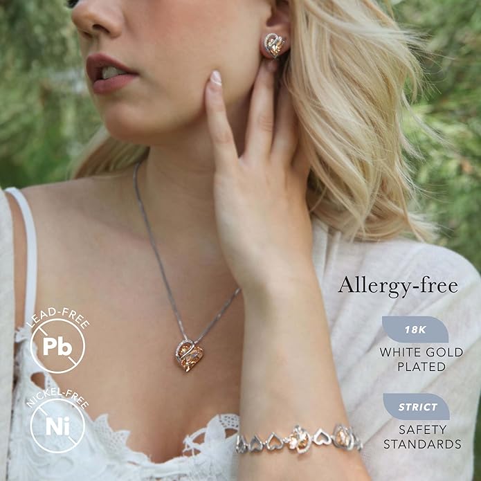 Leafael Valentine's Day Gift Necklaces for Women, Infinity Love Birthstone Heart Crystal Pendant, Birthday Anniversary Jewelry for Wife, Mom, and Her, Silver Plated, 18" + 2" Adjustable Chain