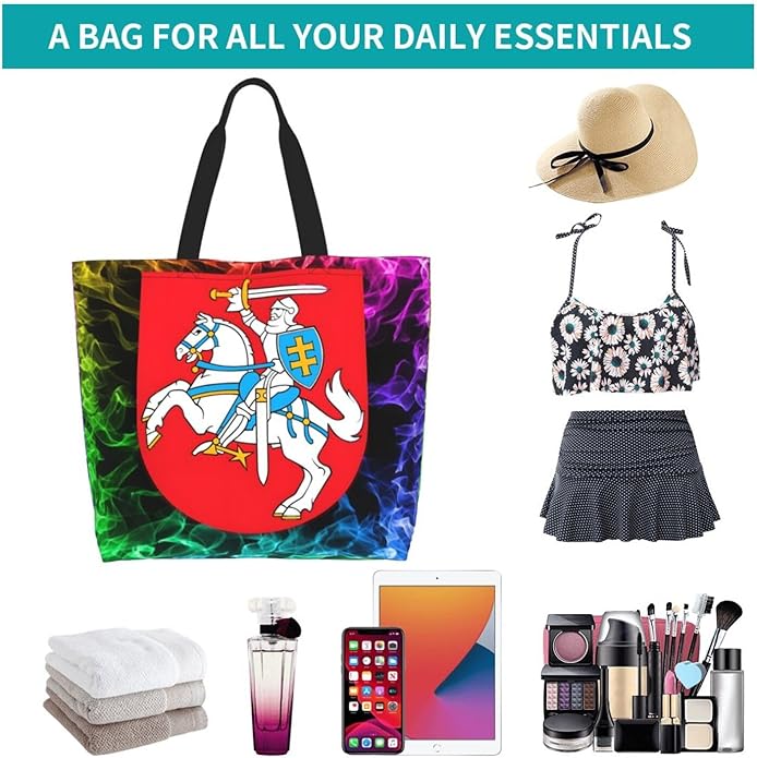 Lithuania National Emblem Large Reusable Eco-friendly Shopping Bags Portable Storage Handbag